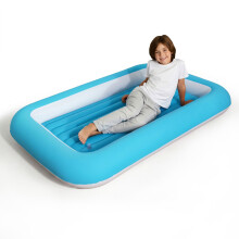 Crystals Kids Inflatable Flocked Airbed Blue Single Air Mattress with Raised Edge Repair Patch for Home Camping Sleepovers