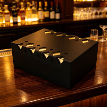 WestWood Matte Black Cigar Humidor with Geometric Cut-Out Lid Lined Storage CH09