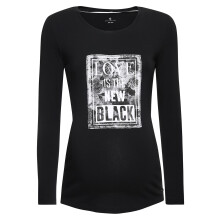 Damebluse med lange ærmer, sort, navlebluse til gravide