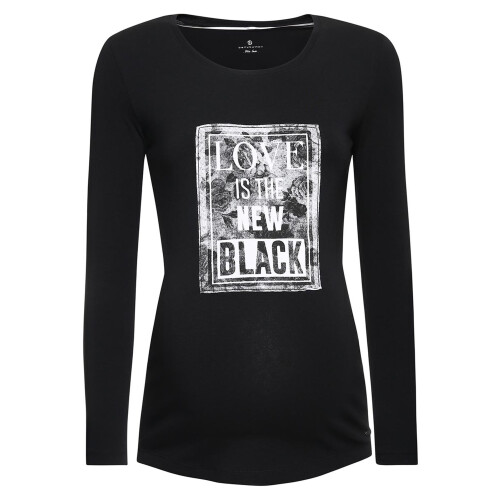 Damebluse med lange ærmer, sort, navlebluse til gravide