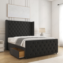 (5ft King(2 Drawers), Black(with Mattress)) Florida Divan Double Bed with 54” Headboard, Mattress & 2 Drawers Luxury Storage Bed