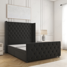 (5ft King(No Drawers), Black(No Mattress)) Florida Divan Double Bed with 54” Headboard, Mattress & 2 Drawers Luxury Storage Bed