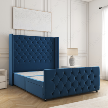 (4ft6" Double(2 Drawers), Blue(No Mattress)) Florida Divan Double Bed with 54” Headboard, Mattress & 2 Drawers Luxury Storage Bed