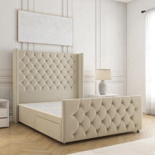 (5ft King(No Drawers), Cream(No Mattress)) Florida Divan Double Bed with 54” Headboard, Mattress & 2 Drawers Luxury Storage Bed
