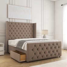 (5ft King(2 Drawers), Mink(with Mattress)) Florida Divan Double Bed with 54” Headboard, Mattress & 2 Drawers Luxury Storage Bed