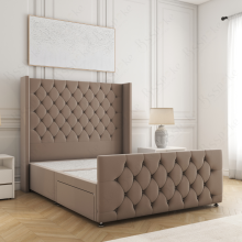 (5ft King(2 Drawers), Mink(No Mattress)) Florida Divan Double Bed with 54” Headboard, Mattress & 2 Drawers Luxury Storage Bed