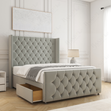 (5ft King(No Drawers), Silver(with Mattress)) Florida Divan Double Bed with 54” Headboard, Mattress & 2 Drawers Luxury Storage Bed