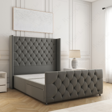 (4ft Small Double(2 Drawers), Grey(No Mattress)) Florida Divan Double Bed with 54” Headboard, Mattress & 2 Drawers Luxury Storage Bed