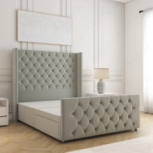 (5ft King(2 Drawers), Silver(No Mattress)) Florida Divan Double Bed with 54” Headboard, Mattress & 2 Drawers Luxury Storage Bed