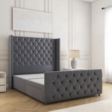 (5ft King(2 Drawers), Steel(No Mattress)) Florida Divan Double Bed with 54” Headboard, Mattress & 2 Drawers Luxury Storage Bed