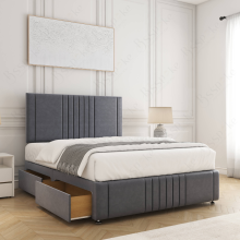 (5ft King(4 Drawers), Steel(with Mattress)) Hazel Divan Bed Plush Velvet 24” Headboard Storage Drawers & Mattress Sturdy Platform Bed