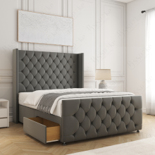 (4ft Small Double(2 Drawers), Grey(with Mattress)) Florida Divan Double Bed with 54” Headboard, Mattress & 2 Drawers Luxury Storage Bed