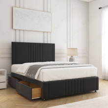 (4ft6" Double(2 Drawers), Black(with Mattress)) Hazel Divan Bed Plush Velvet 24” Headboard Storage Drawers & Mattress Sturdy Platform Bed