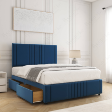(5ft King(4 Drawers), Blue(with Mattress)) Hazel Divan Bed Plush Velvet 24” Headboard Storage Drawers & Mattress Sturdy Platform Bed