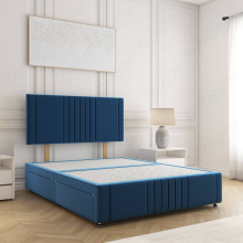 (5ft King(No Drawers), Blue(No Mattress)) Hazel Divan Bed Plush Velvet 24” Headboard Storage Drawers & Mattress Sturdy Platform Bed