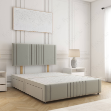 (5ft King(4 Drawers), Silver(No Mattress)) Hazel Divan Bed Plush Velvet 24” Headboard Storage Drawers & Mattress Sturdy Platform Bed