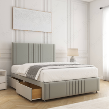 (6ft Super King(4 Drawers), Silver(with Mattress)) Hazel Divan Bed Plush Velvet 24” Headboard Storage Drawers & Mattress Sturdy Platform Bed