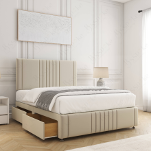 (4ft6" Double(No Drawers), Cream(with Mattress)) Hazel Divan Bed Plush Velvet 24” Headboard Storage Drawers & Mattress Sturdy Platform Bed