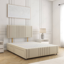 (5ft King(4 Drawers), Cream(No Mattress)) Hazel Divan Bed Plush Velvet 24” Headboard Storage Drawers & Mattress Sturdy Platform Bed