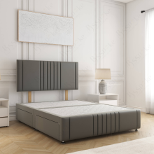 (4ft6" Double(No Drawers), Grey(No Mattress)) Hazel Divan Bed Plush Velvet 24” Headboard Storage Drawers & Mattress Sturdy Platform Bed