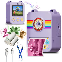 (Purple) Digital Children Camera 1080P HD Video Recorder with Instant Print Mini Thermal Printer Educational Birthday Gift for Kids
