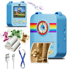 (Blue) Digital Children Camera 1080P HD Video Recorder with Instant Print Mini Thermal Printer Educational Birthday Gift for Kids