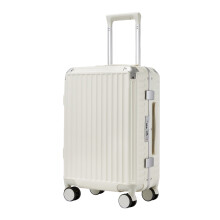 (White, 20Inch) Aluminium Frame PC Hard Shell Suitcase With TSA Lock, Phone Holder And Cup Holder