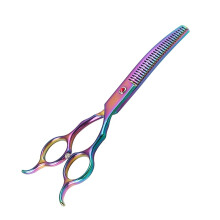 (Rainbow Thinning) Double Tailed Curved Scissors for Trimming Dog Fur Beautifully Professional Dog Grooming Scissors Pet Curved Thinning Shears