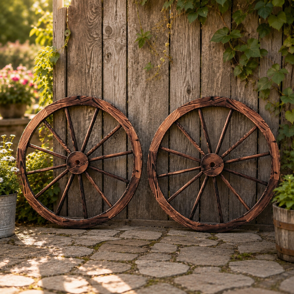 Gr8 Garden Set Of 2 76Cm Rustic Wooden Wagon Wheels