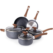 Non Stick Pots and Pans Set - Induction Hob Pot Set - 8pcs Kitchen Cookware with Lids - Cooking Marble Saucepan Pots and Frying Pans - by Nuovva