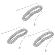 3X 9M 30Ft RJ11 6P2C Modular Telephone Phone Cables Wire White
