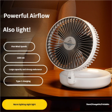 (1200mAh White) 5000mAh Foldable Glow-in-the-Dark Fan Wall Mount Portable Quiet High-Speed Air Circulation Fan for Students Office Desk Fan