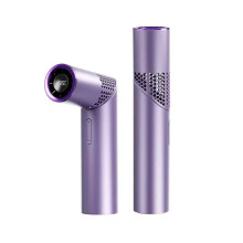 (Purple) Brushless motor large capacity portable charging folding lipstick mini handheld/neck hanging small fan