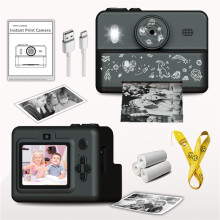 (Black) Children's printable camera, games & photos & videos, Dual cameras, selfies, USB charging | 1500mAh, gift for children aged 4