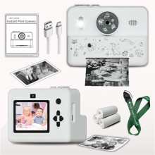 (White) Children's printable camera, games & photos & videos, Dual cameras, selfies, USB charging | 1500mAh, gift for children aged 4