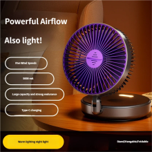 (5000mAh Grey) 5000mAh Foldable Glow-in-the-Dark Fan Wall Mount Portable Quiet High-Speed Air Circulation Fan for Students Office Desk Fan