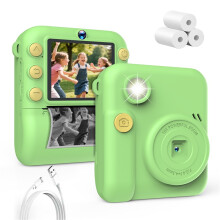 (Green) Kids Camera 1080P HD with Mini Thermal Printer Video Recorder Instant Print Photo Gift for Children