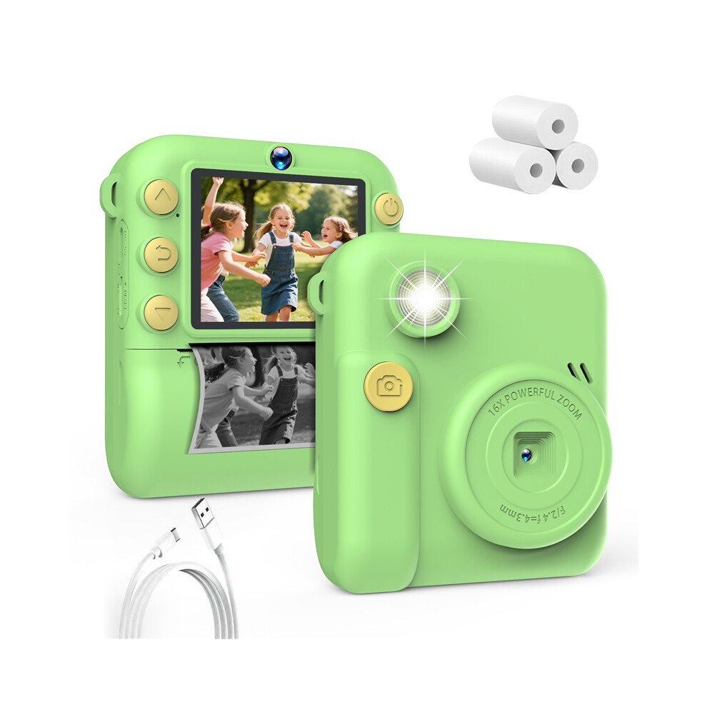 (Green) Kids Camera 1080P Hd With Mini Thermal Printer Video Recorder Instant Print Photo Gift For Children Green 4048712630203