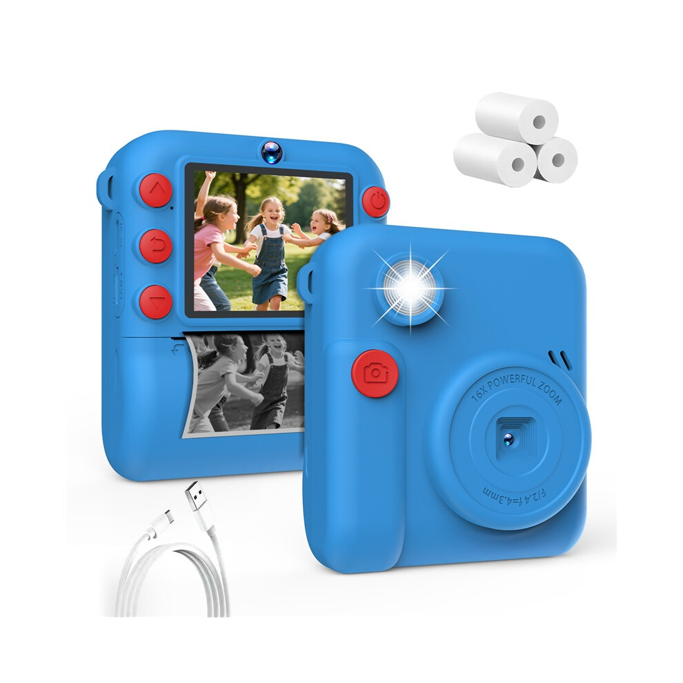 (Blue) Kids Camera 1080P Hd With Mini Thermal Printer Video Recorder Instant Print Photo Gift For Children Blue 4048712630197