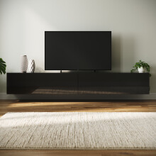 (High Gloss Black, 200cm) Elegant High Gloss TV Stand Cabinet,Floating TV Stand,White