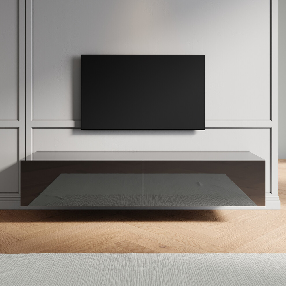Elegant (High Gloss Black, 160Cm) High Gloss Tv Stand Cabinet,Floating Tv Stand,White