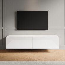 (High Gloss White, 140cm) Elegant High Gloss TV Stand Cabinet,Floating TV Stand,White