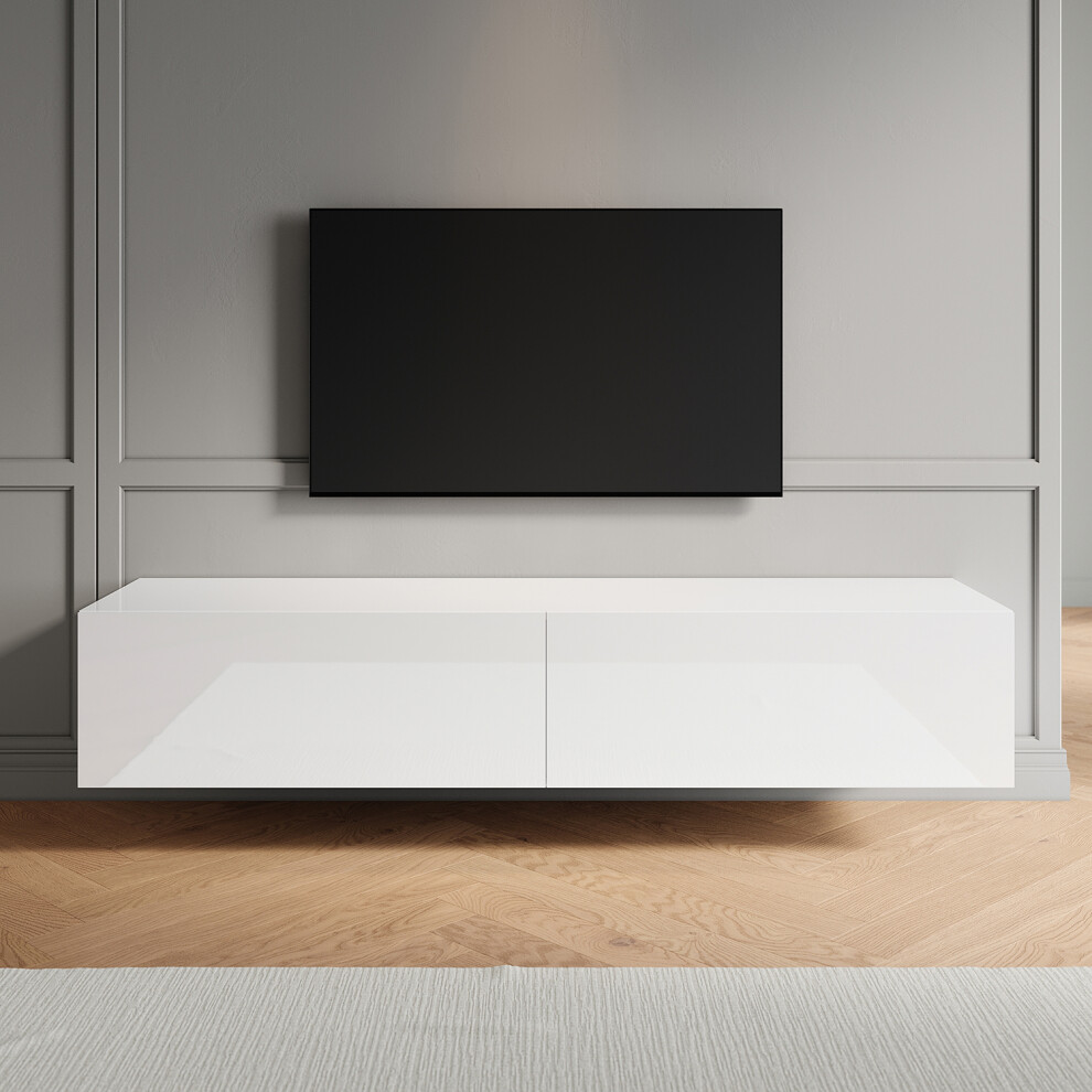 Elegant (High Gloss White, 160Cm) High Gloss Tv Stand Cabinet,Floating Tv Stand,White