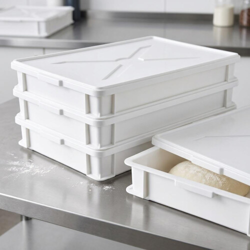 Rectangular Plastic Lid for 60 x 40 cm Pizza Dough Trays and Service Boxes White Stackable Cover for Food Storage and Freshness Protection 1
