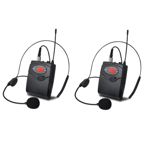2X Wireless Microphone Set with -Wear + Lavalier Lapel Mics Transmitter Receiver UHF Frequency for Speech Teaching