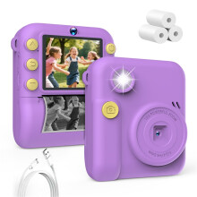 (Purple) Kids Camera 1080P HD with Mini Thermal Printer Video Recorder Instant Print Photo Gift for Children