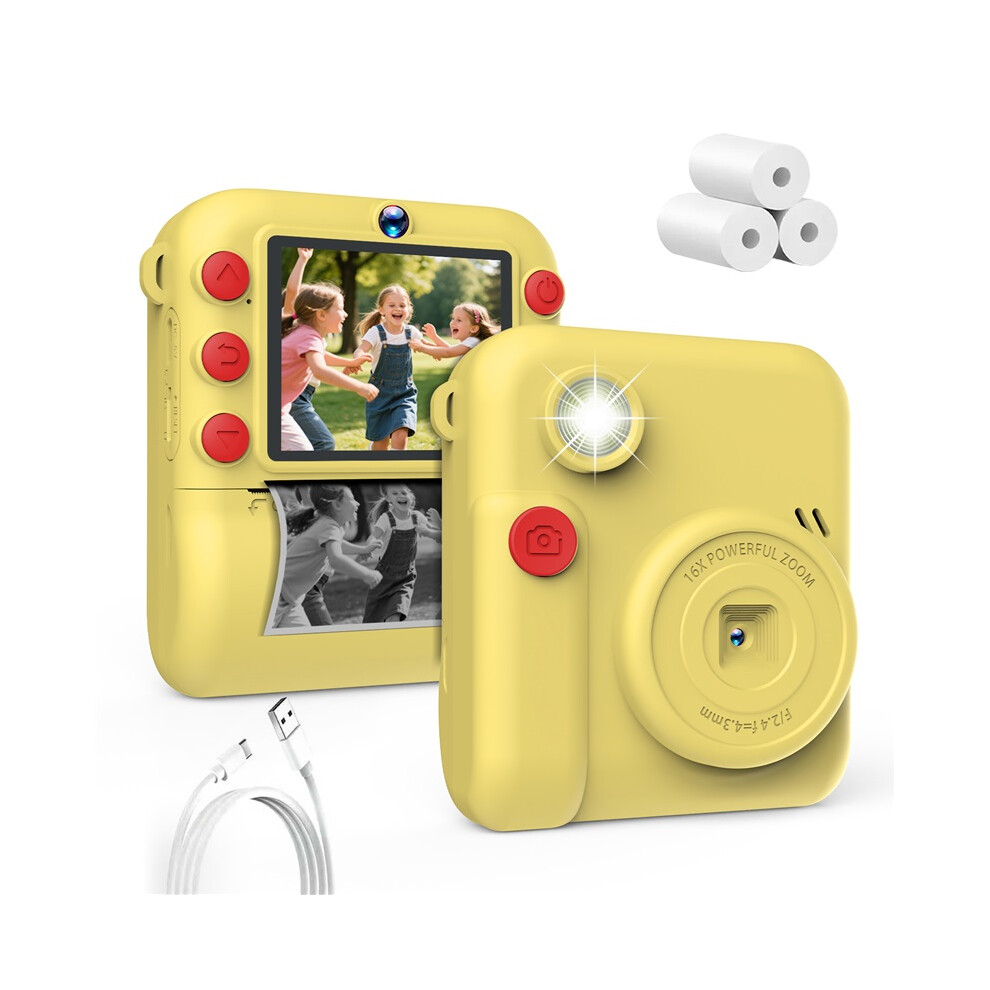 (Yellow) Kids Camera 1080P Hd With Mini Thermal Printer Video Recorder Instant Print Photo Gift For Children Yellow 4048712630241