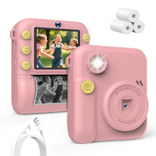 (Pink) Kids Camera 1080P HD with Mini Thermal Printer Video Recorder Instant Print Photo Gift for Children