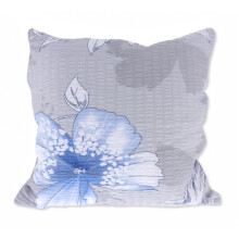 40x40 gråt barkpudebetræk med store blåtegnede blomster