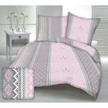 Sengelinned med bark I 160x200 mønster pink-grå blonde med sløjfer